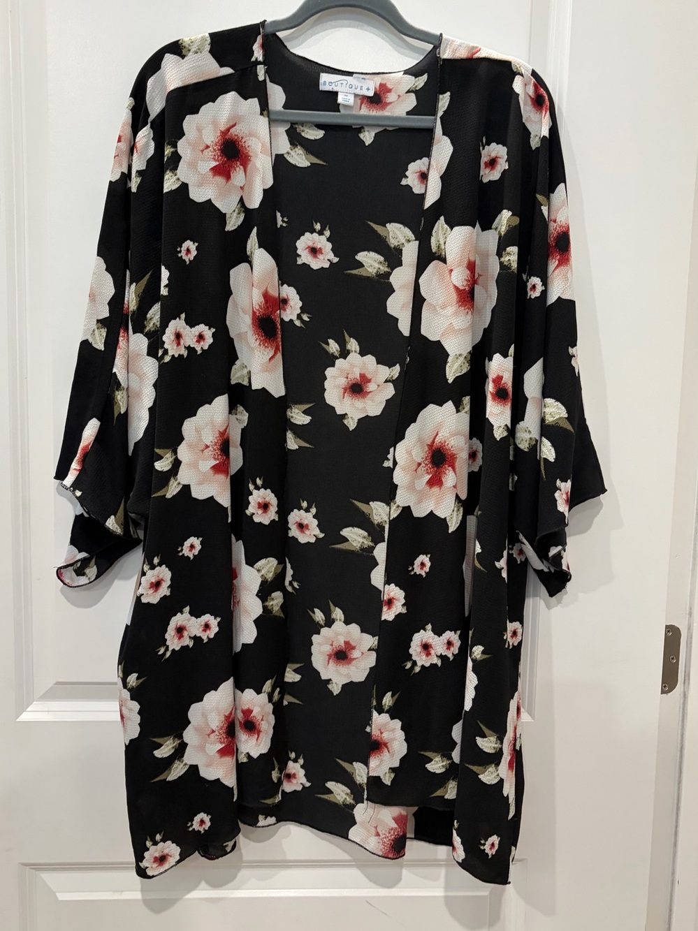 Boutique+ Black Floral Open Kimono Cardigan